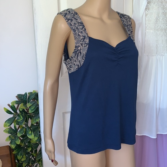 Piccadilly fashions navy blue brocade trim sweetheart tank top M - Picture 9 of 12